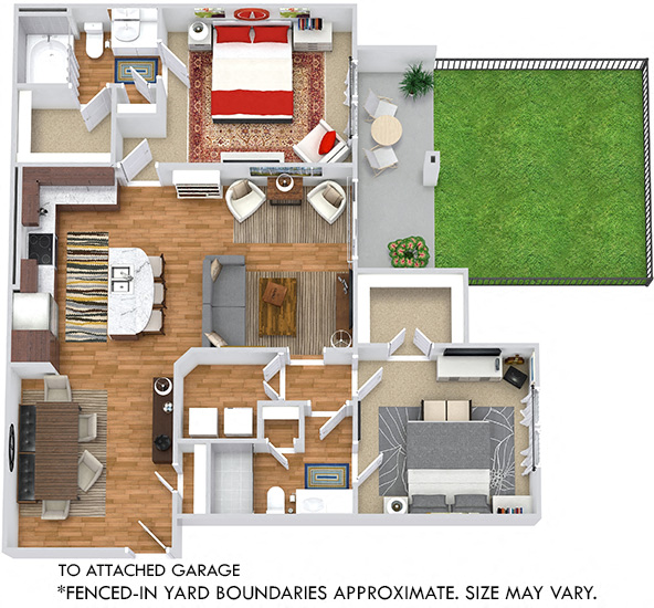 Floor plan for 2 beds, 2 baths, 1177 sqft
